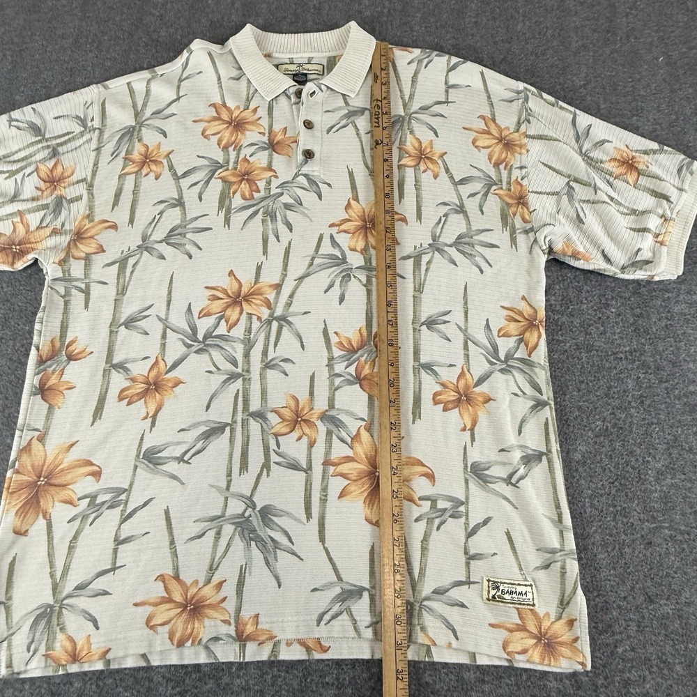 Tommy Bahama Polo Shirt Mens XL Silk Blend Hawaiian Floral Bamboo Beige - Picture 7 of 13